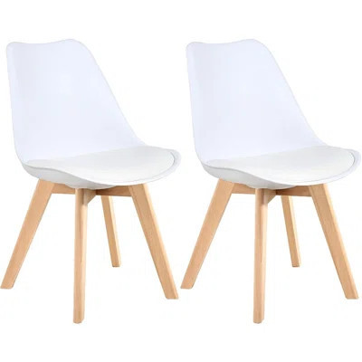 Mid Century Modern Dining Chairs,shell Lounge Plastic Side Chair With Soft Padded And Wooden Legs For Dining Room Living Room Bedroom Kitchen Set Of 2 | Wayfair North America