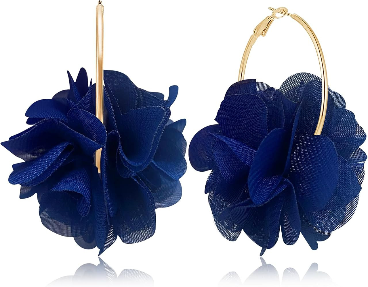 NONQL Bohemian Aesthetic Fabric Flower Lightweight Hoop Earrings Handmade Summer Vacation Dangle ... | Amazon (US)