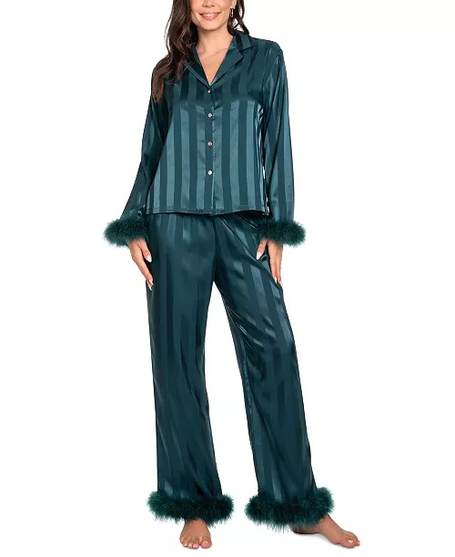 Women's 2-Pc. Satin Feather-Trim Pajamas Set | Macy's