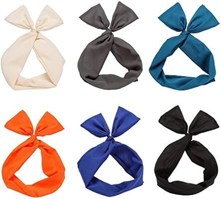Twist Bow Wired Headbands Scarf Wrap Hair Accessory Hairband by Sea Team (6 Packs) | Amazon (US)