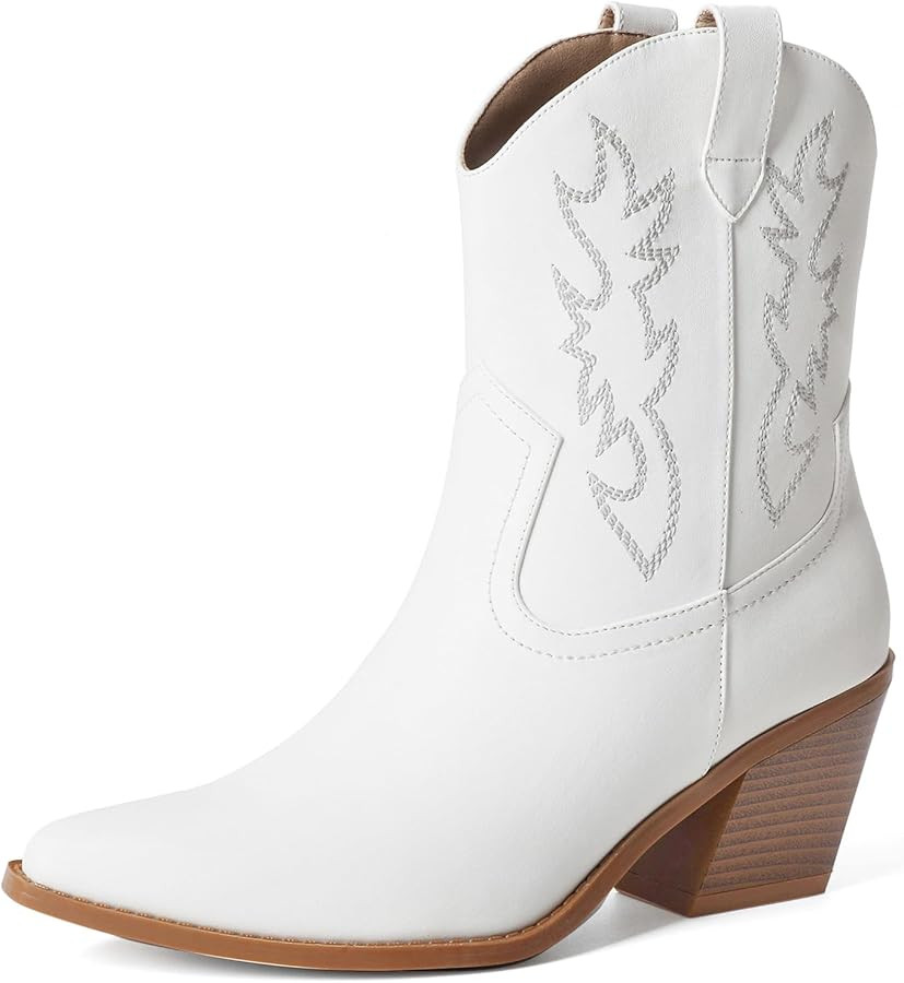 Mostrin Cowgirl Boots for Women Embroidered Cowboy Boots Pointed Toe Ankle Boots Chunky Western B... | Amazon (US)