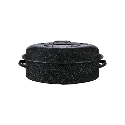 Granite Ware 18" Oval Roaster with Cover, Large Non-Stick Porcelain Enamel Roasting Pan, Even Heating, Dishwasher Safe, Durable Carbon Steel | Target