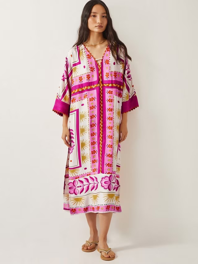 Monsoon Tina Maxi Kaftan, Pink | John Lewis (UK)