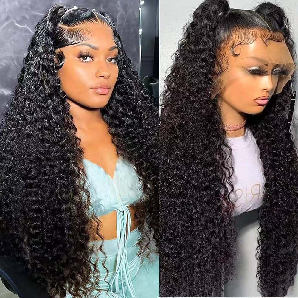 Water Wave 13x6 HD Lace Front Wigs Human Hair Pre Plucked 200 Density Deep Part Curly Wig for Wom... | Amazon (US)