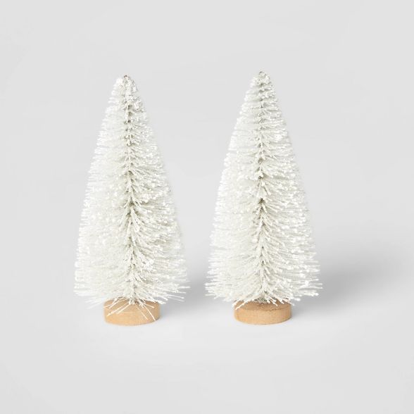 2pk Bottle Brush Christmas Tree Set Decorative Figurine White - Wondershop&#8482; | Target