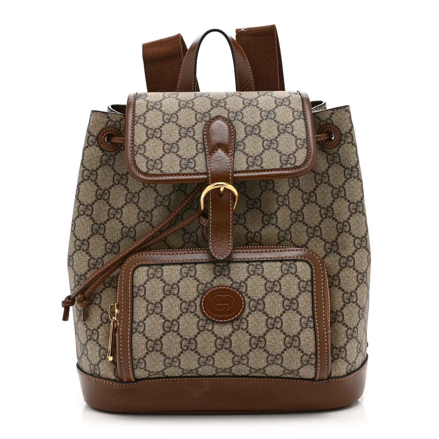 GG Supreme Monogram Azalea Calfskin Retro Interlocking G Buckle Backpack Beige Ebony Brown Sugar | FASHIONPHILE (US)