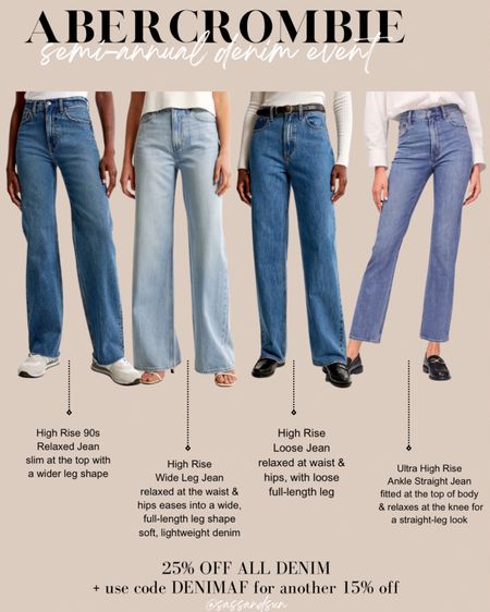 Abercrombie semi-annual denim event! 25% off all denim + 15% off with code DENIMAF! Here are some popular styles I love!! Come in curve love fit as well and lots of washes! 

#LTKfindsunder100 #LTKsalealert #LTKSpringSale