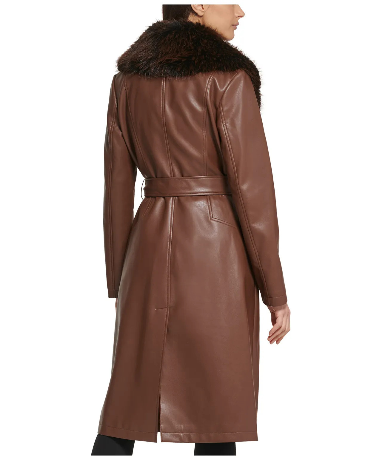 Belted Faux Leather Trench With Faux Fur Shawl Collar | Wilsons Leather