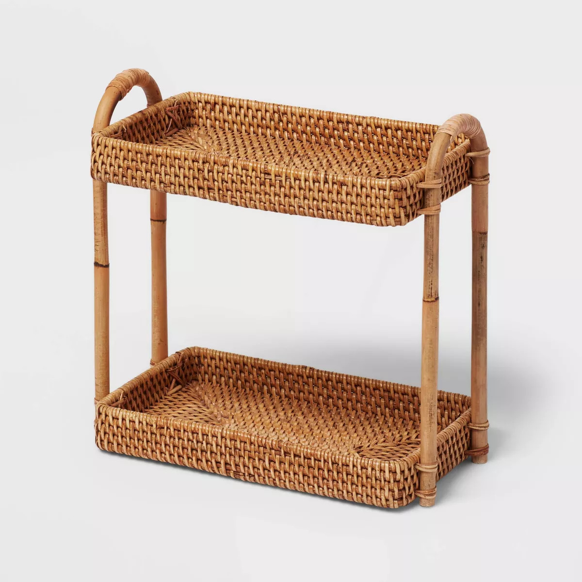 Natural Woven Tiered Vanity Bathroom Tray - Threshold™: Rattan Countertop Storage Accessory, Sp... | Target