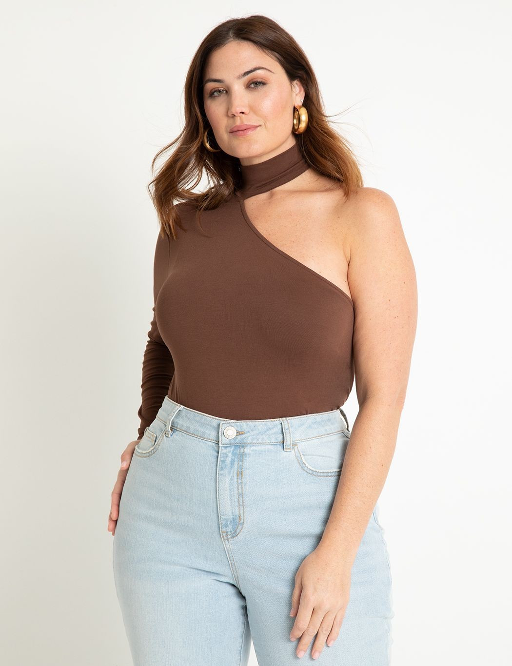 One Shoulder Mock Neck Top | Women's Plus Size Tops | ELOQUII | Eloquii