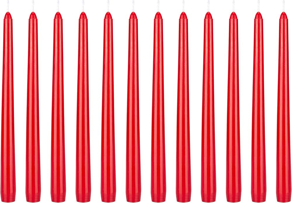 Mega Candles 12 pcs Unscented Red Taper Candle, Hand Poured Wax Candles 10 Inch x 7/8 Inch, Home ... | Amazon (US)