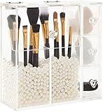 PuTwo Makeup Organizer With 2 Make Up Brush Holders and 3 Drawers All In One Case with Free White Pe | Amazon (US)