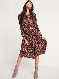 Printed Tiered Midi Swing Dress for Women | Old Navy (US)