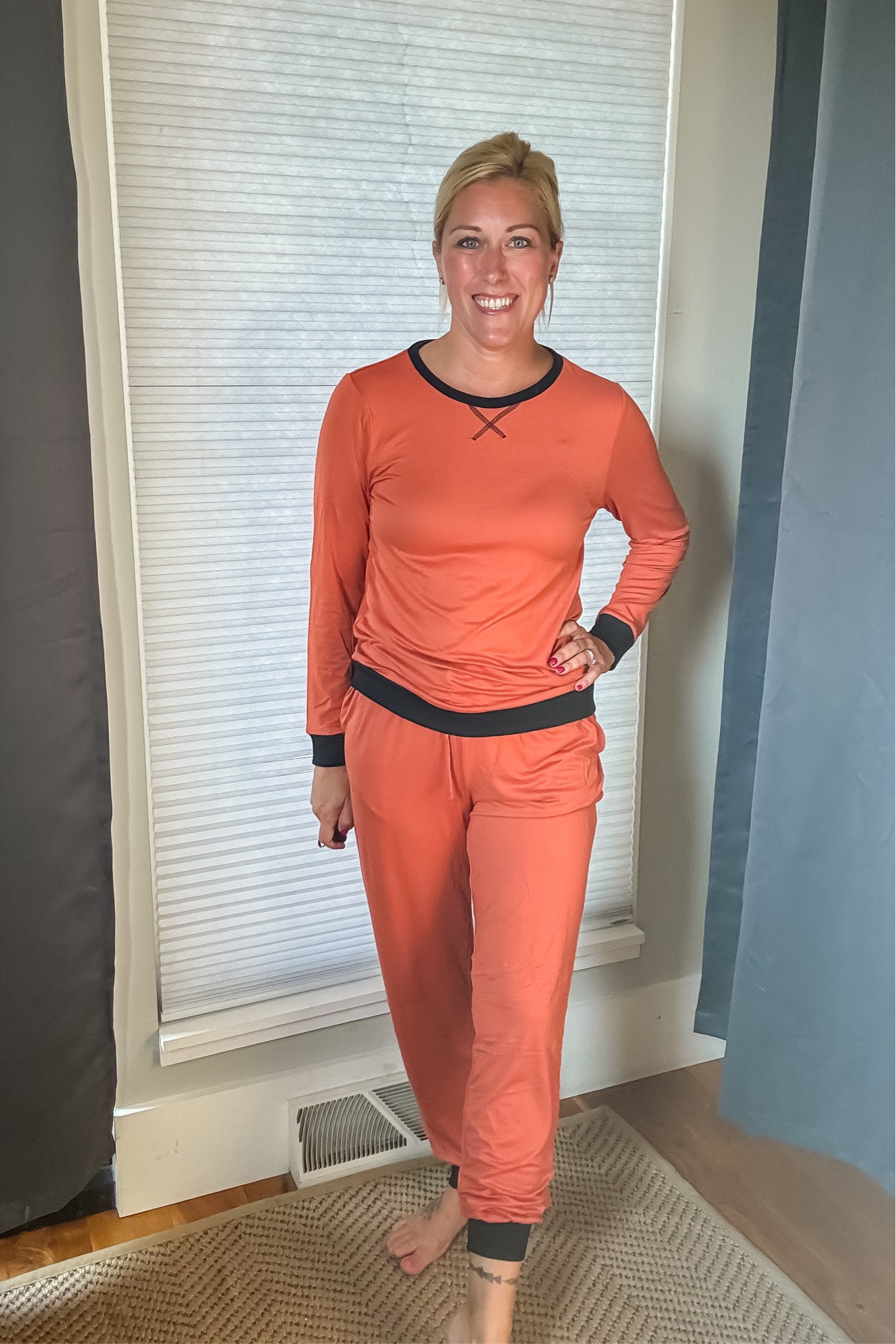 The colors of these pajamas are giving me total Halloween vibes, but I plan to wear these all season! You guys - the fabric is soooo soft! Perfect for lounging! 

#LTKOver40