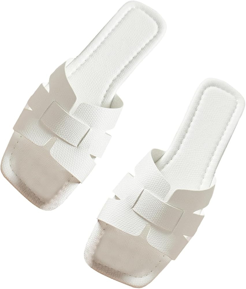 GORGLITTER H Sandals Cut Out Flat Sandals Open Toe Slides Beach Sandals | Amazon (US)
