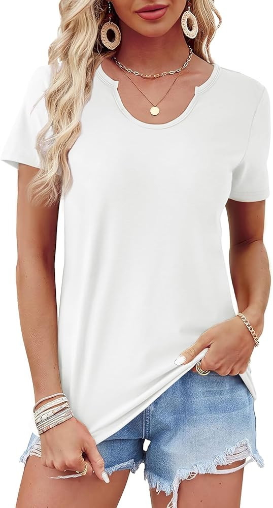 WIHOLL Summer Tops for Women Scoop Neck Basic Tees Short Sleeve Casual T-Shirts Loose Fit | Amazon (US)