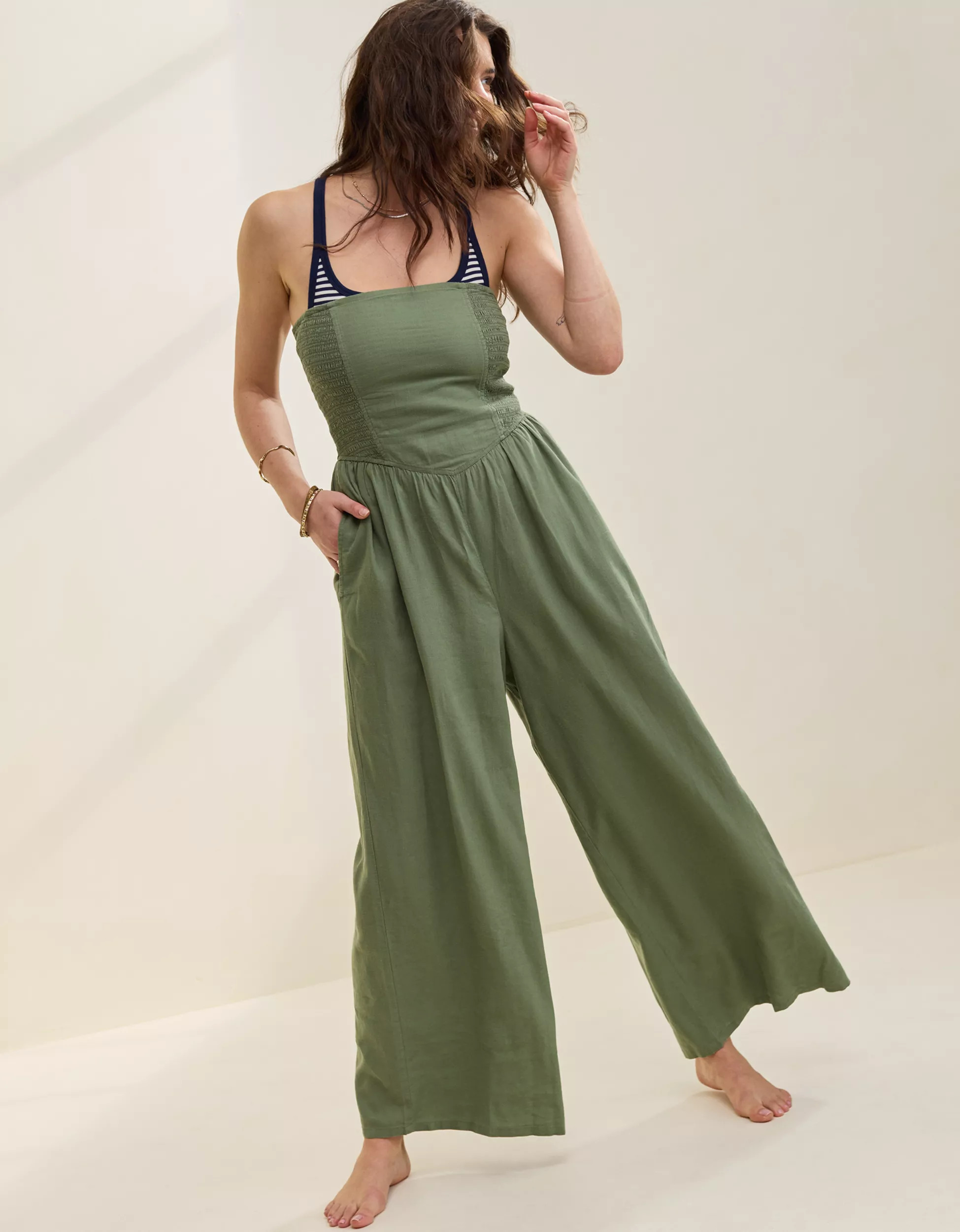 Aerie Strapless Smocked Jumpsuit | Aerie