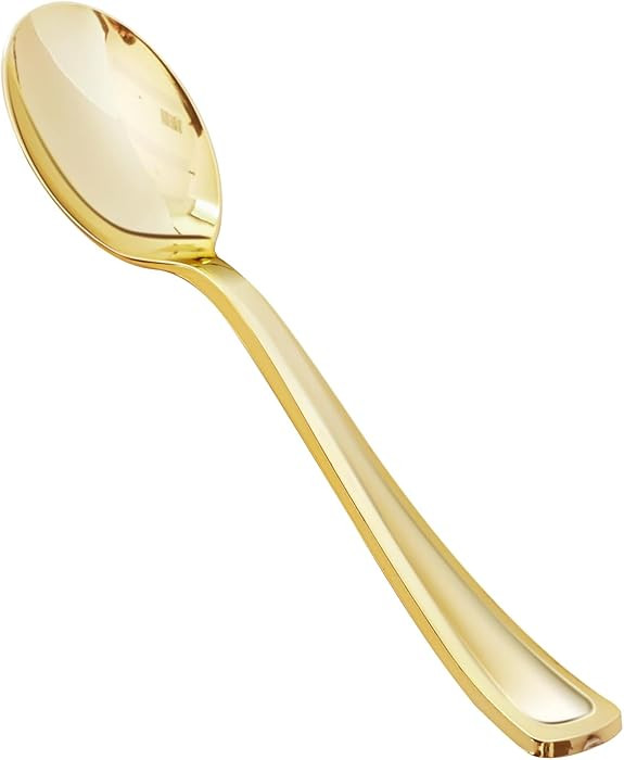 50 Pack 6.9 Inch Gold Plastic Spoons, Heavy Duty Plastic Silverware, Heavyweight Gold Disposable ... | Amazon (US)