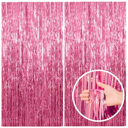 BOMSI 2 Pack Pink Backdrop Party Decorations Tinsel Curtain Party Backdrop Foil Fringe Birthday Decorations Photo Booth Streamer Backdrop Pink Theme Bachelorette Graduation Party Decorations | Amazon (US)