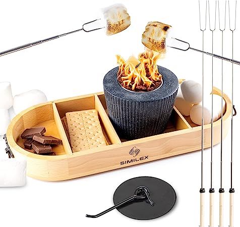 Similex Indoor S'Mores Kit - Beech Wood Tabletop Smores Maker with 4 Roasting Sticks, Concrete Fi... | Amazon (US)