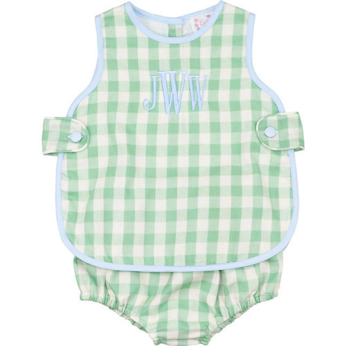 Green Linen Check Tab Diaper Set - Shipping Late March | Cecil and Lou