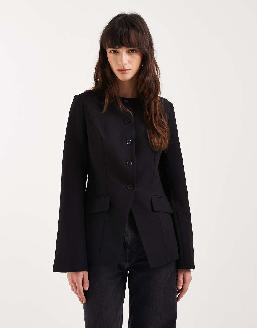Gina Tricot high neck shaped blazer in black | ASOS (Global)