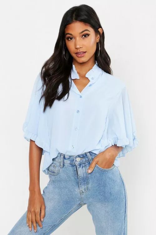 Woven Ruffle Angel Sleeve Blouse | Boohoo.com (US & CA)