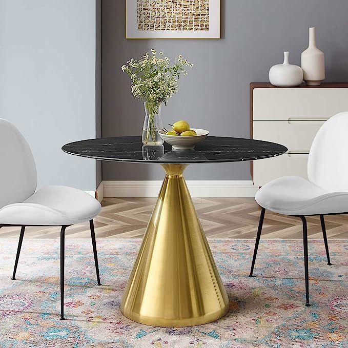 Modway EEI-5330-GLD-BLK Tupelo 42" Oval Artificial Marble, Gold Black Dining Room Table, 42x28 in... | Amazon (US)