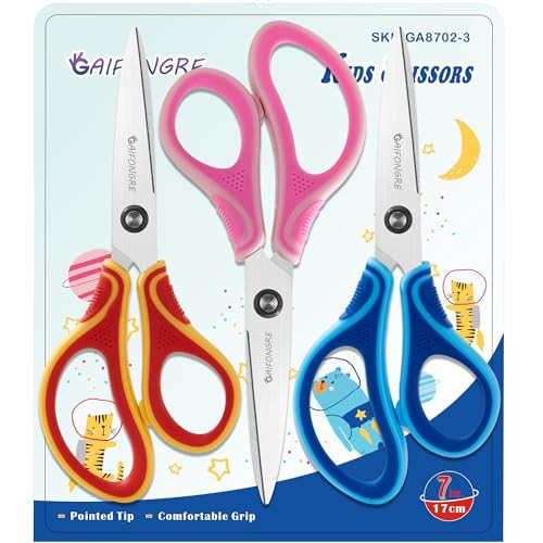 7" Student Scissors Set of 3-pack,Pointed Tip Blades,Kids Scissors Ages 8-10 8-12 8-16 for School Crafting Project,Great for DIY, Arts, Home, Red/Pink/Blue | Amazon (US)