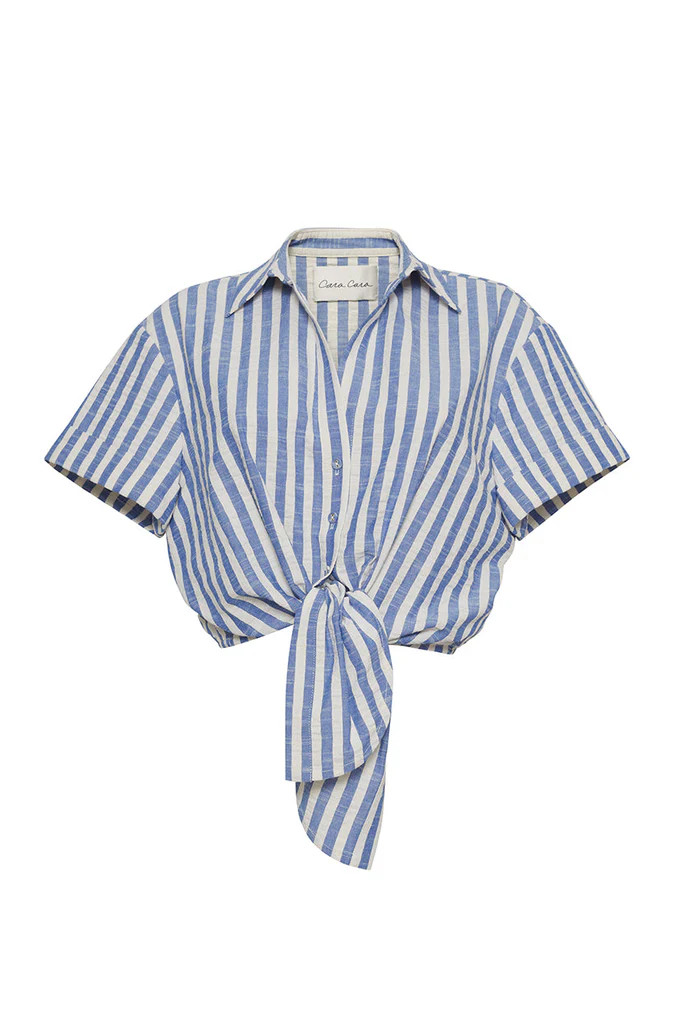 Asbury Top in Ivory Blue Striped Seersucker | Over The Moon