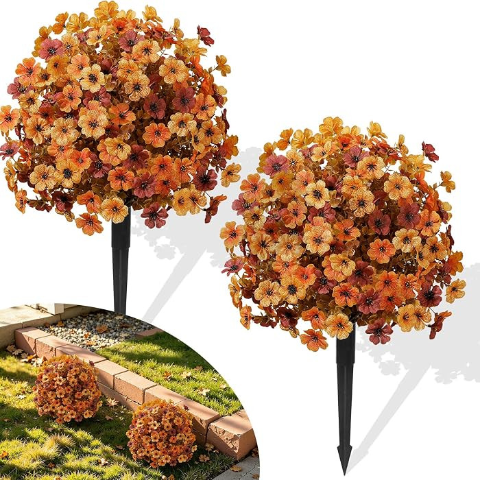 Alupssuc 2Pcs 20" Artificial Topiary Ball Flowers for Outdoors Planters, Fall Decoration with Spi... | Amazon (US)