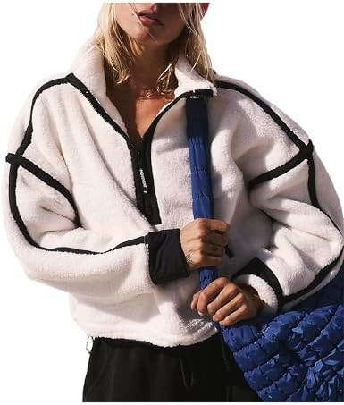 Women's Oversized Fleece Sweatshirt Long Sleeve Half Zip Sherpa Y2k Fleece Pullover Top With Pock... | Amazon (US)