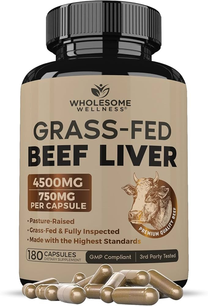 Grass Fed Desiccated Beef Liver Capsules (180 Pills, 750mg Each) - Natural Iron, Vitamin A, B12 f... | Amazon (US)