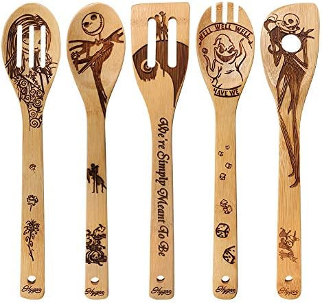 Halloween Idea Utensil Burned Wooden Spoons Set House Warming Wedding Present Slotted Spoon 5 Pie... | Amazon (US)