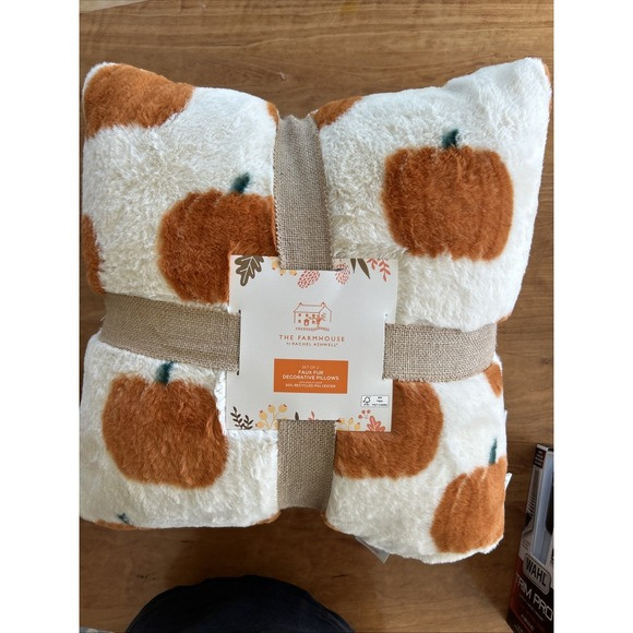 x2 Rachel Ashwell Orange Pumpkin Faux Fur Throw Pillow Set‎ Fall Decor 20" NEW | Poshmark