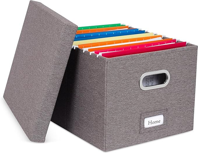 Internet's Best Collapsible File Box Storage Organizer with Lid - Decorative Linen Filing & Stora... | Amazon (US)