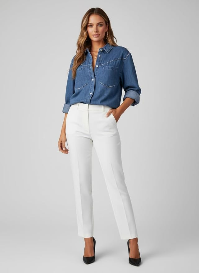 Dokotoo Women's Western Denim Shirt 100% Cotton Long Sleeve Button Down Jean Shacket Top | Amazon (US)