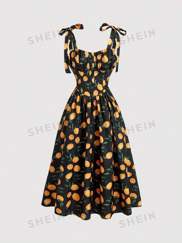 SHEIN MOD Women's Fashionable Vacation Style Printed Dress With Cinched Waist | SHEIN