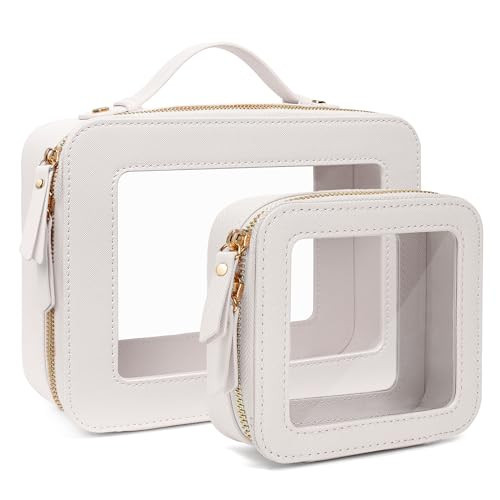 FFpaw 2Pcs Travel Clear Makeup Bag, TSA Approved Cosmetic Bag Case with Zipper Portable Makeup Pouch Toiletry Bag Women Traveling Cosmetic Organizer Storage Bag Car Organizer Car Essentials for Women | Amazon (US)