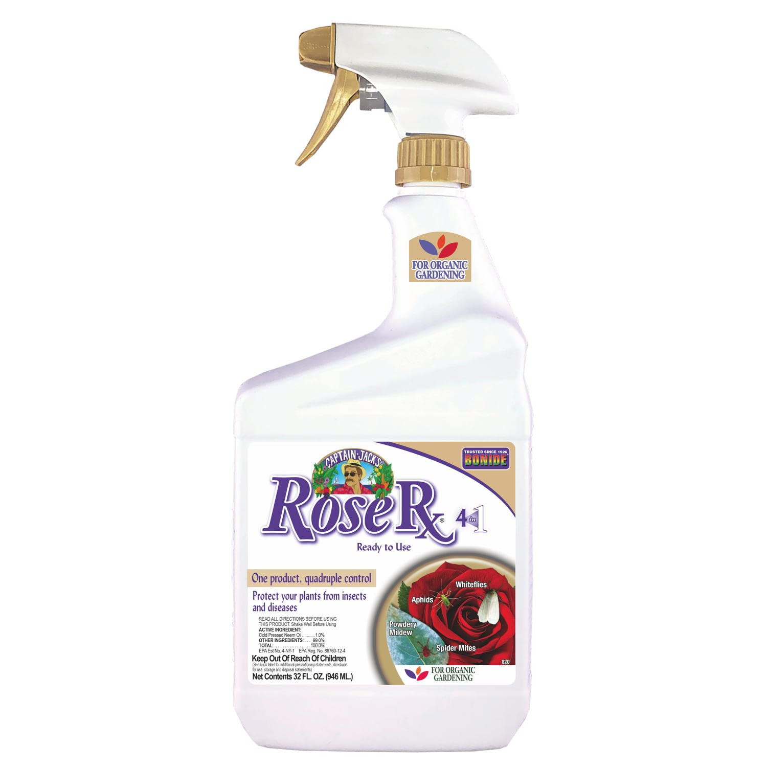 Bonide Captain Jack's Rose Rx 4-in-1 Insect & Disease Control, 32 oz Ready-to-Use Spray Neem Oil ... | Amazon (US)