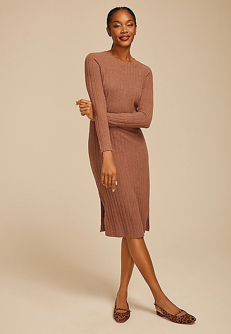 24/7 Ribbed Long Sleeve Midi Dress | Maurices