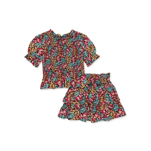 Wonder Nation Baby and Toddler Girls Short Sleeve Top and Skirt, 2 Piece Outfit Set, Sizes 12M-5T... | Walmart (US)
