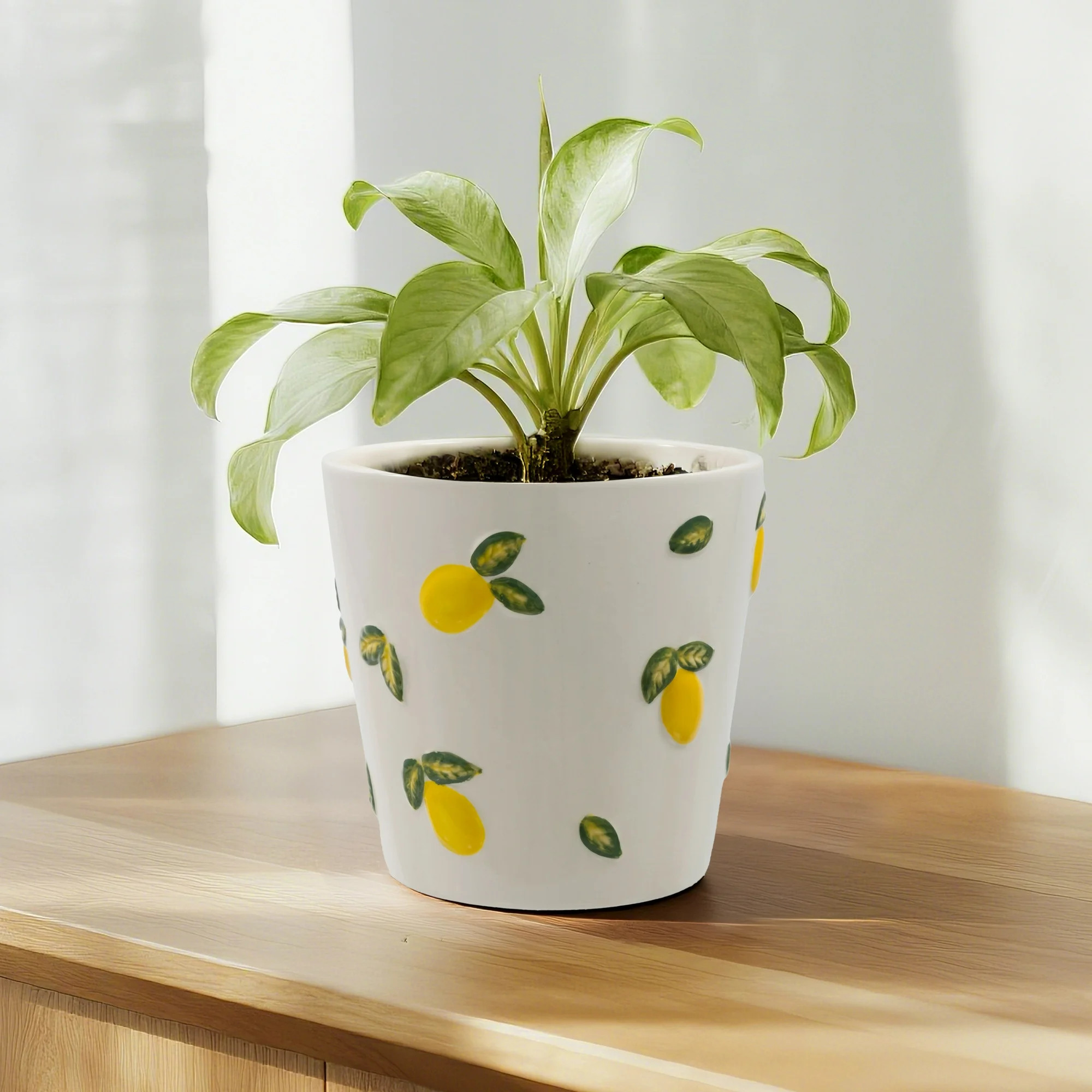 Mainstays 6.25" x 6.25" x 6" Round Cream and Yellow Ceramic Lemon Planter | Walmart (US)
