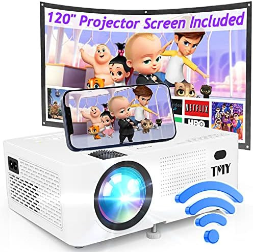 TMY Projector with WiFi, HD Movie Projector with 120″ Screen, [200 ANSI Brightness - Over 8500 Lumen | Amazon (US)