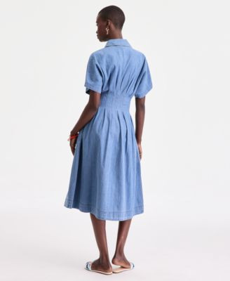 Women’s Cotton Denim Pleated Shirtdress | Macy's