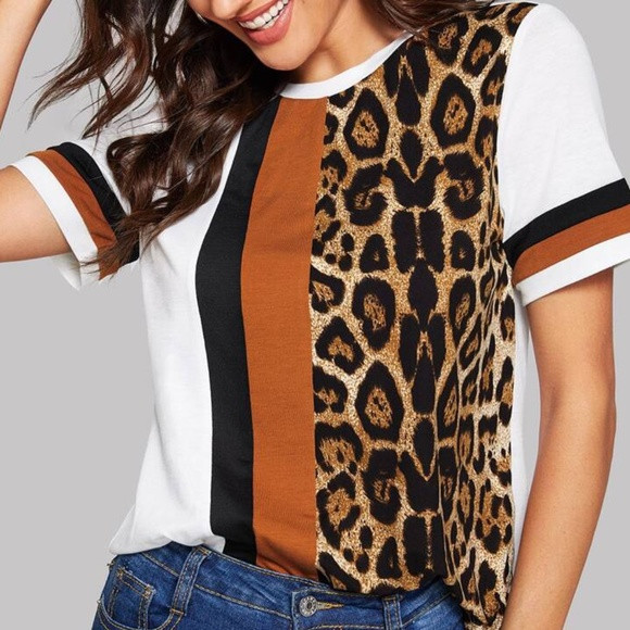 Leopard print color block top | Poshmark