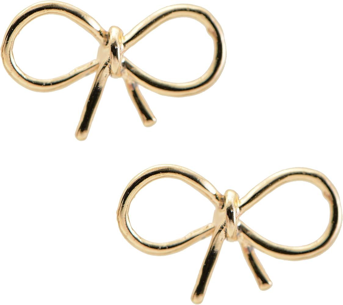 Handmade High Gloss Tiny Bow Ribbon Earrings | Amazon (US)