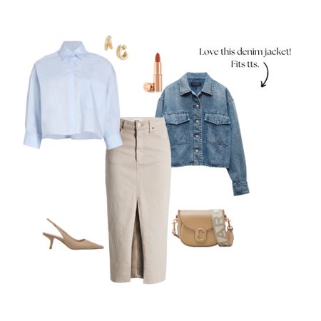 A casual outfit with an ecru denim shirt. It fits tts.

Blue cropped blouse - I've linked a couple. I've tried on the J.Crew style, and it fits tts. You can also wear a Joedy by Frank & Eileen or Everland button-up. Those are linked, too.

The slingbacks fit tts. The crossbody has a fun guitar strap, which adds another print to your outfit. 

#LTKworkwear #LTKSeasonal #LTKover40