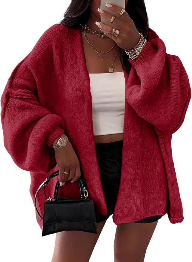 Womens Oversized Chunky Cardigan Lantern Sleeve Open Front Loose Fall Slouchy Sweater Coats | Amazon (US)