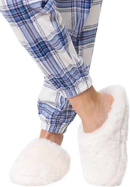 PajamaGram Fuzzy Slippers for Women - Washable Slip-Ons | Amazon (US)